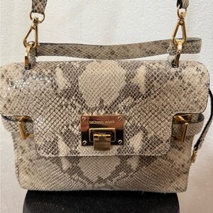 Michael Kors Beige and Gold Python Print Crossbody / Handbag